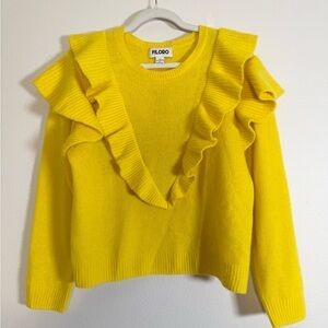 FILORO Ruffle Overlay Cashmere Sweater‎ in Limoncello Women’s Sz L
